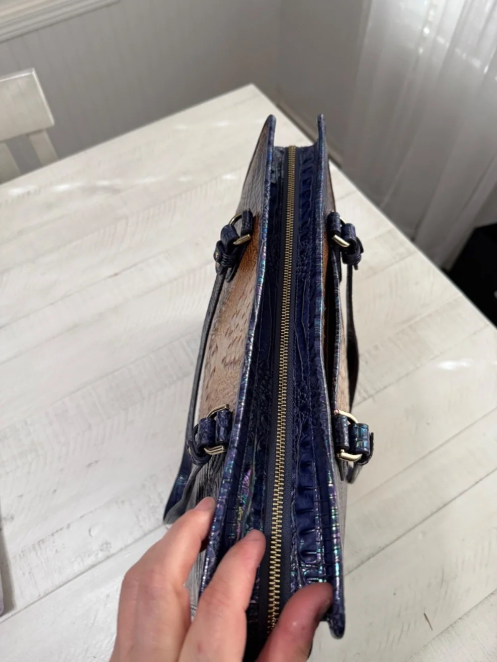 Brahmin Melbourne Croc Embossed Leather- BLUESTONE OMBRE MELBOURNE